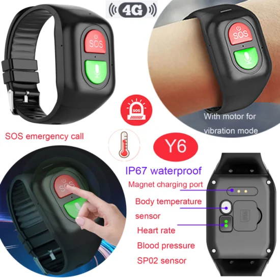 2023 Meilleurs soins de santé pour personnes âgées 4G Panic button SOS GPS traqueur de bracelet avec fréquence cardiaque, pression artérielle, thermomètre SPO2, détection de chute Y6